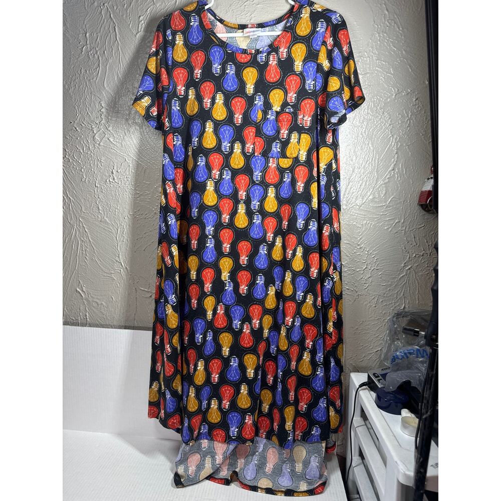 LuLaRoe Carly Dress- Light Bulbs Black Red Purple Gold White‎ Womens Size Medium
